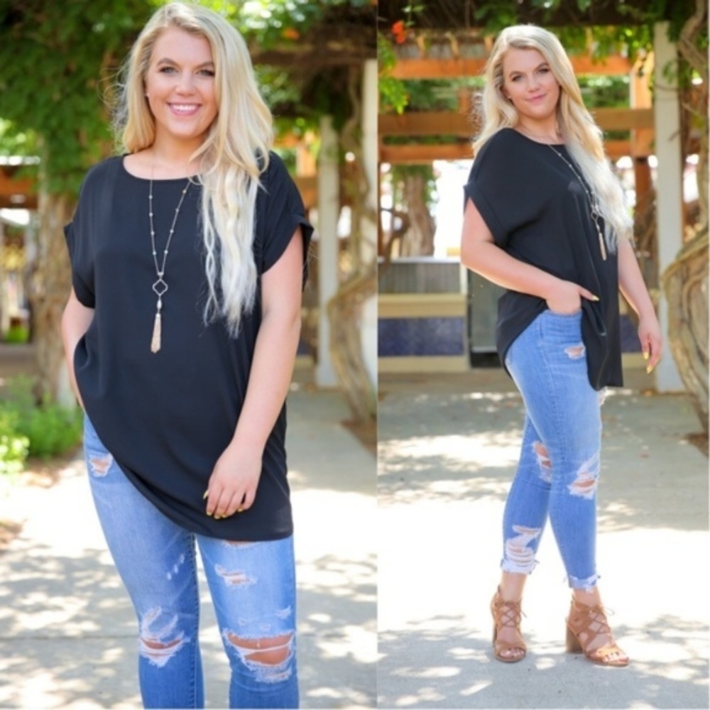 PLUS Black Cuff Sleeve Boat Neck Tunic